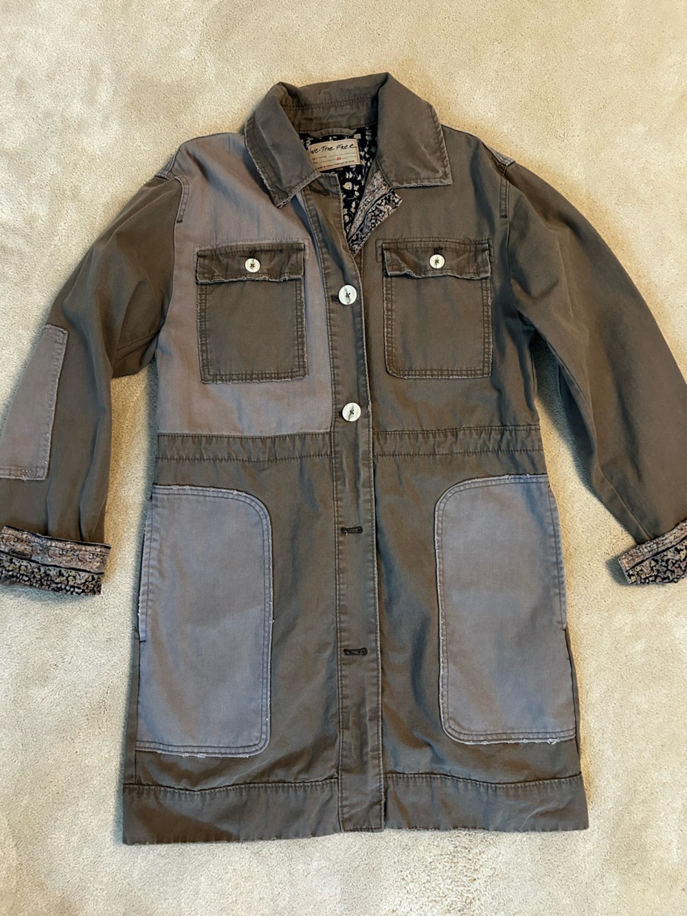 Free People Two-Tone Utility Jacket in Taupe and Gray - Picture 3 of 7